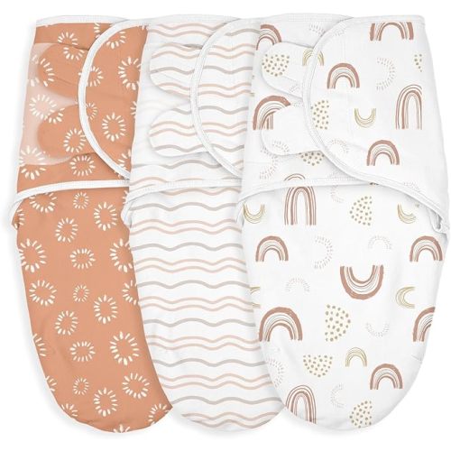GLLQUEN BABY Swaddles for Newborn - 3 Pack Swaddle 0-3 Months, for Newborn Baby Boys and Girls, Soft Swaddle Blanket Wrap, Easy Change, Rainbow & Wave