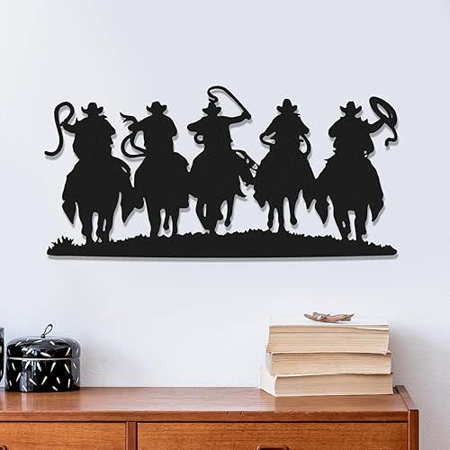 Zonon Western Decoration Vintage Metal Cowboy Wall Decor Silhouette Room Decor Hanging Riding Rustic Cowboys Wall Art Hanging for Home Speakeasy Indoor Bedroom(Black)