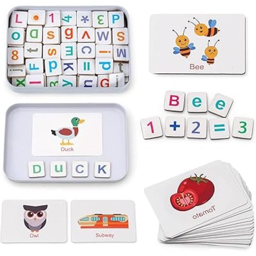 Coogam Wooden Magnetic Letters and Numbers Toys, Fridge Magnets ABC Alphabet Word Flash Cards Spelling Counting Game Learning Uppercase Lowercase Math for Preschool Kid Boy Girl