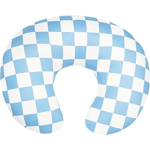 Nursing Pillow Cover, Ultra Soft Case for Baby Boy and Girls, Stretchy Removable Slipcover for Breastfeeding Pillows, Blue Checkerboard Grid