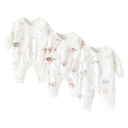 Newborn Baby Romper - Unisex Cotton Bodysuit for Infant Baby Boys Girls 3 Pack Long Sleeve Button Solid Jumpsuits