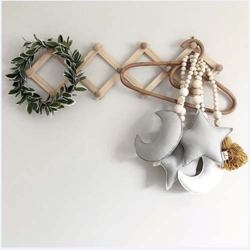 Toddmomy 1Pack Wall Hangings For Baby Boys Space Nursery Decor Wooden Beads With Moon Star Shapes