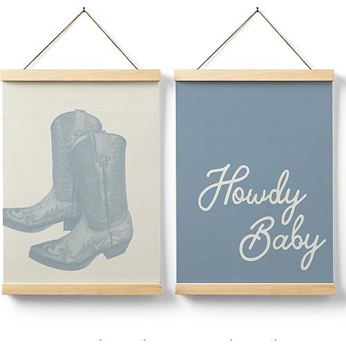 Ryeolo Coastal Cowgirl Room Decor,Western Howdy Wooden Poster Hanger Frame 12.5x17 Inch,Blue Cowboy Boots Poster Hanger Frame,Coastal Cowgirl Decor,Blue Dorm Decor