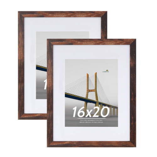 Scholartree 2 PACK 16x20 Wood Gallery Poster Frame, 16x20 Matted to 11x14 Wall Frames, Brown Oak