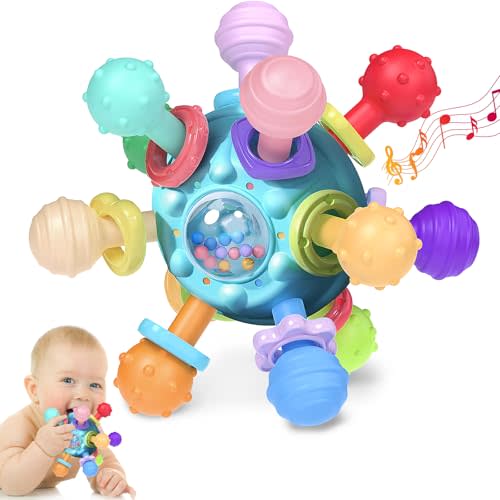 Baby Teething Toys for Babies Infant, Tummy Time Montessori Toys for Babies, Newborn Infant Sensory Toys, Baby Shower Gifts for Boys Girls - Blue