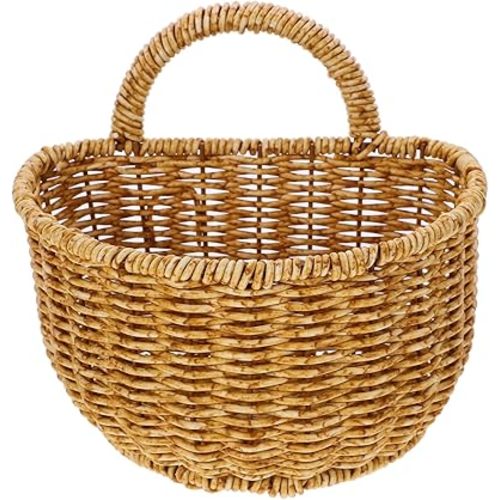 TEHAUX Hand Woven Hanging Basket - Decorative Small Wicker Wall Basket for Organizing Household Sundries, Imitation Rattan Design - 18X18X15.5cm/7.07X7.07X6.1inch