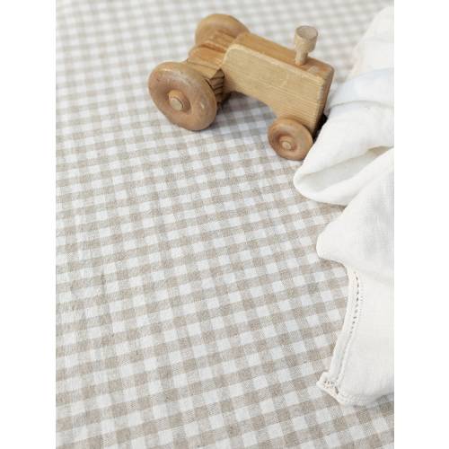 Linen Crib Sheet: Beige Gingham Plaid, Neutral Nursery