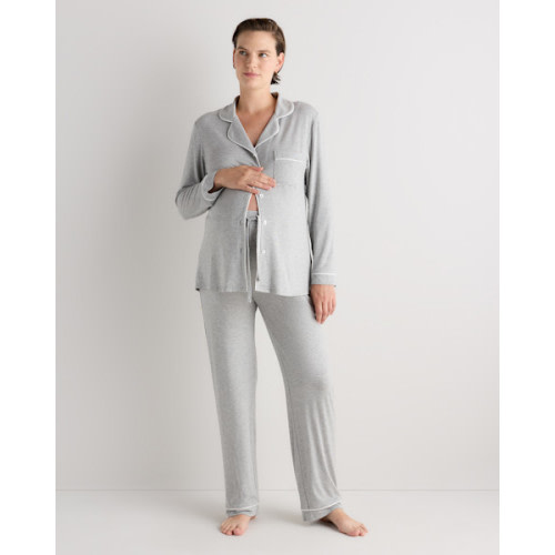 Bamboo Jersey Maternity Long Sleeve Pajama Set - Maternity in Heather Grey