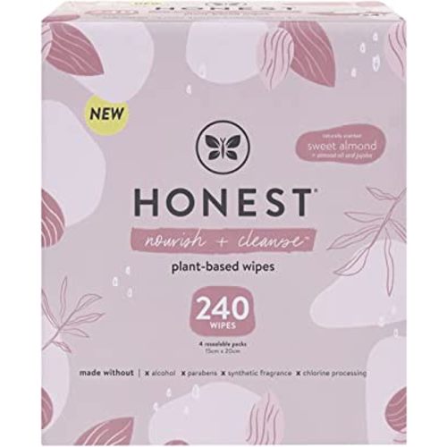 The Honest Company Nourish + Cleanse Benefit Wipes | Cleansing Multi-Tasking Wipes | 100% Plant-Based, Hypoallergenic | Sweet Almond, 240 Count