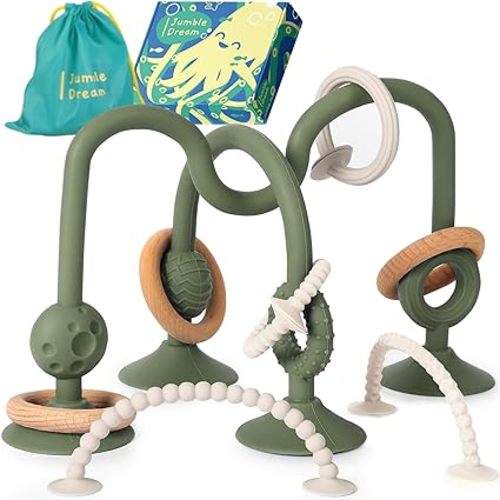 Jumble Jangle Baby Teething Toys – BPA-Free, Multi Purpose High Chair Toys for Babies: Suction Teething Relief with Sensory Toy Textures for Infants and Toddlers 3–24+ Months (Green)