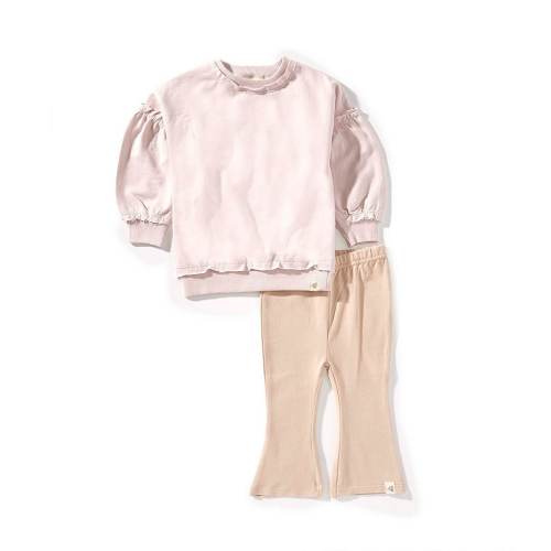 Burt's Bees Baby Girls Long Sleeve Organic Cotton Solid Sweatshirt & Flare Leggings 2-Piece Set