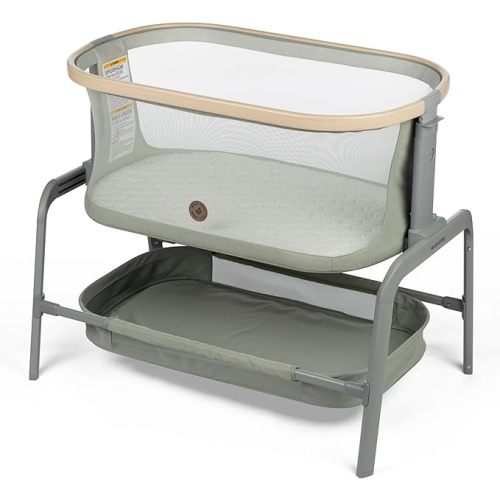 Maxi-Cosi Iora Baby Bassinets Bedside Sleeper, Portable Bassinet, Infant Bedside Sleeper Crib, Height Adjustable, Breathable Mesh, Large Storage Basket, Classic Green