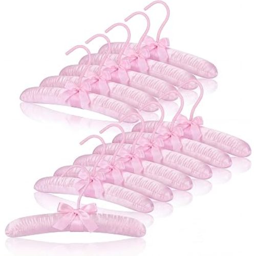 Novabright 12 Pcs 10" Baby Satin Padded Hangers Non-Slip Wooden Hangers with Sponge Shoulder for Baby Christening Dress Girl Toddler Infant Nursery Newborn Clothing(Pink)