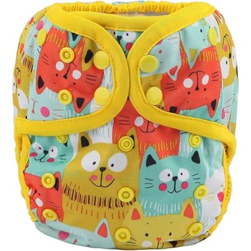 Baby Diaper Cover Nappy One Size 8lbs to 36lbs (Bright Cats)