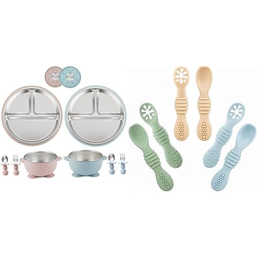 PandaEar 8PCS Baby Feeding Set & 6 Pack Silicone Baby Spoons