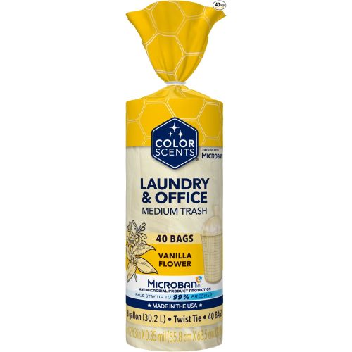 Color Scents Medium Trash Bags - 8 Gallon, 40 Bags (1 Pack of 40 Bags) Twist Tie - Cream Color Bag in Vanilla Flower Scent with Microban