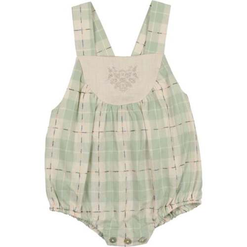 Embroidered Windowpane Romper, Mint - Maniere | Maisonette