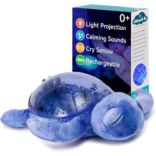 Cloud b Ocean Projector Nightlight with 2 White Noises & 2 Soothing Sounds | Adjustable Settings | Cry Sensor | Tranquil Turtle - Ocean (Rechargeable)