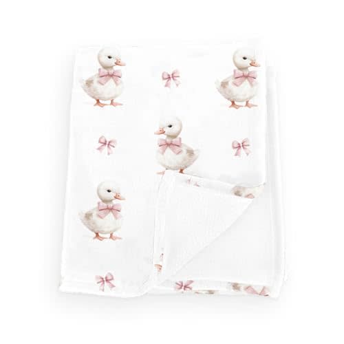 Cute Duck Pink Bows Baby Blankets for Boy Girl Farm Ducks Swaddle Flannel Receiving Blanket Soft Lightweight Infant Toddler Newborn Crib Stroller Ducks 30x40inch