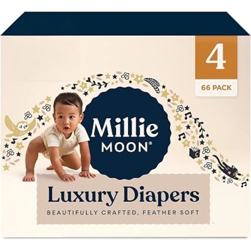 Millie Moon Luxury Baby Diapers, Size 4 (22-37 lbs), 66 Count, Overnight