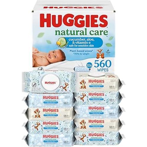 Huggies Natural Care Cucumber, Aloe and Vitamin E Baby Wipes, Hypoallergenic, Scented, 10 Flip-Top Packs (560 Wipes Total), Packaging May Vary