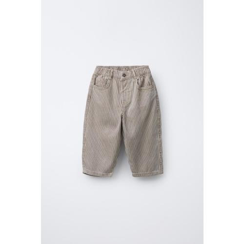 STRIPED TWILL BAGGY PANTS - Brown / Taupe | ZARA United States