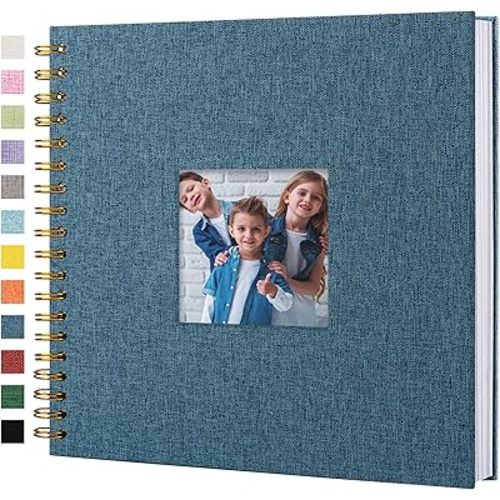 Scrapbook Photo Album Linen Cover, 10 x 10 Inch Hardcover Kraft White Pages Memory Book, for Travel Wedding Guest Book Christmas Baby Shower (40 Sheets/ 80 Pages,Blue)