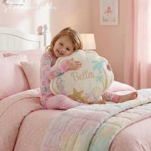 Personalized Shell Plush Pillow with Name, Custom Cushion for Ocean Nursery Decor, Baby Girl Bedroom Gift,1st Birthday Gift,Coastal Seashell