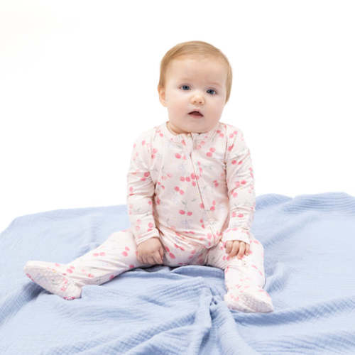 Sweet Bow Cherries - 2 Way Ruffle Back Zipper Footie