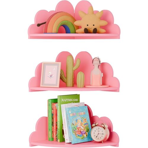 Cloud Floating Corner Shelves - Set of 3 Corner Wall Shelves for Kid’s Room, Corner Shelf Nursery Wall Deor, Small Cute Cloud Dispaly Shelf Wall Mounted for Toys, Plants & Storage,Pink.