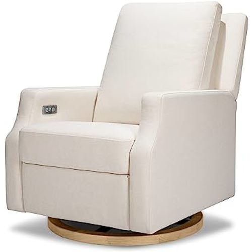 Namesake Crewe Electric Power Recliner, Swivel Nursery Chair w/USB Ports - Water & Stain Resistant Electric Recliner Chairs for Adults - GREENGUARD Gold Certified, 270° Swivel Rocker Recliner, Cream