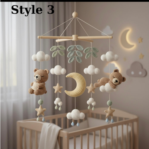 Crochet Bear Baby Mobile, Woodland Nursery Decor, Neutral Crib Toy