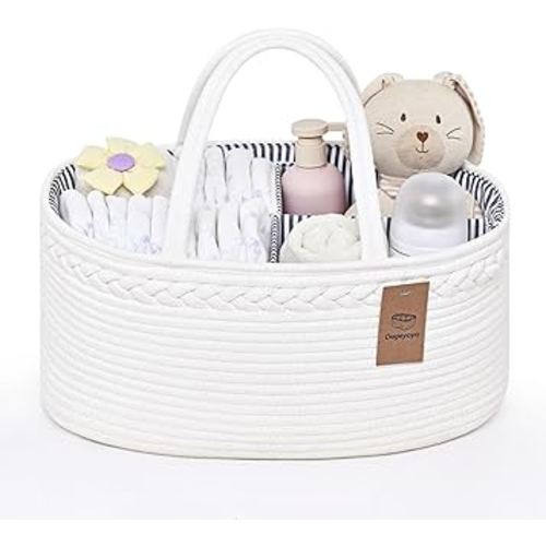 Baby Diaper Caddy Organizer, Cotton Rope Diaper Basket, Changing Table Storage Caddy With Removable Divider, Baby Basket for Nursery, Car, Diapers, Baby Shower Gifts for Newborn
