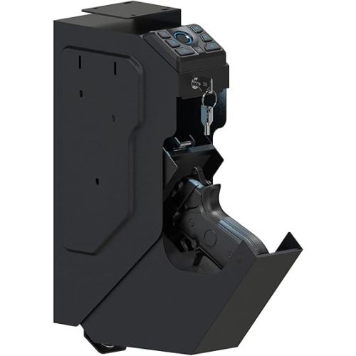 VERPROOF Biometric Gun Safe for Handgun Drop Down Pistol Safe, Smart Pistol Safe with Fingerprint, PIN Code, Key Access for Nightstand, Desk, Bedside, Low-Vis Mode, Type-C Power