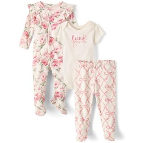 The Children's Place Baby Girls Long Sleeve Bow 3-Piece Take Me Home Set