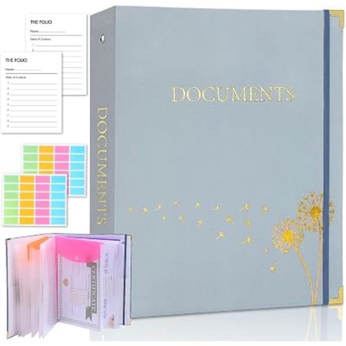 XKDOUS Important Document Organizer with 9 Pockets, Aesthetic Folio Folders 3-Ring Accordion Storage Binders Linen Expanding File Folder for A4 Papers, Documents and Files