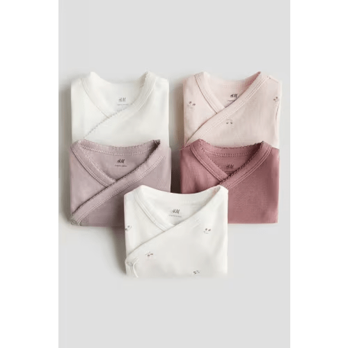 5-Pack Wrapover Bodysuits - Pink/Cherries