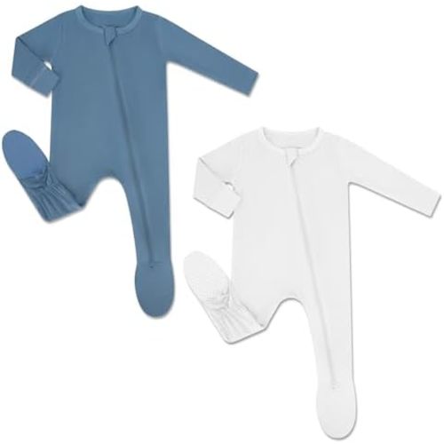 HAPIU Rayon from Bamboo Baby Footed Pajamas, 2 Way Zipper YKK, Footie for Baby Boy Girls, Newborn-24 Months