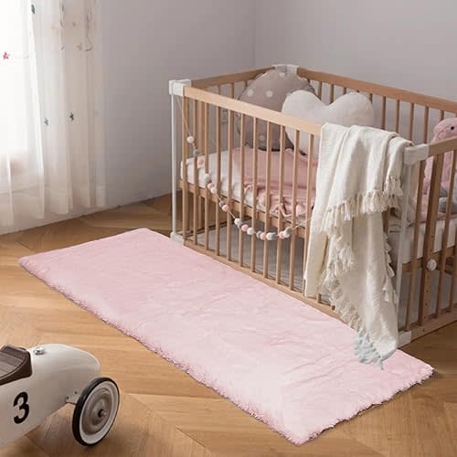 Latepis Light Pink Runner 2x6 Rugs Small Fluffy Shag Rug Faux Rabbit Fur Washable Non-Slip Rugs for Living Room, Sofa Mat, Bedside Rug, Dorm