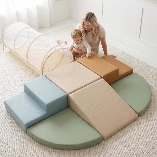 Fun Climbing Toy Set for Toddlers 1-3 - Crawl Tunnel, Foam Climbing Blocks