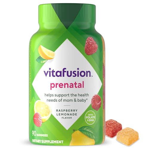 vitafusion PreNatal Gummy Vitamins, Raspberry Lemonade Flavor, Prenatal Vitamin Supplement for Women with Folate and DHA, 45 Day Supply, 90 Count