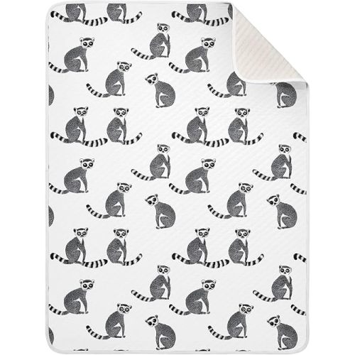 Cute Lemur White Kids Blanket Soft Cotton Newborns Swaddle Blanket for Baby Shower 40'' x 30''