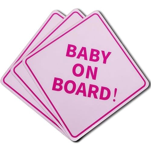 3Pcs Baby On Board Sign for Cars, Pink, 5" by 5" Magnetic Tile for Car, Truck, Van, RVs and Bumper