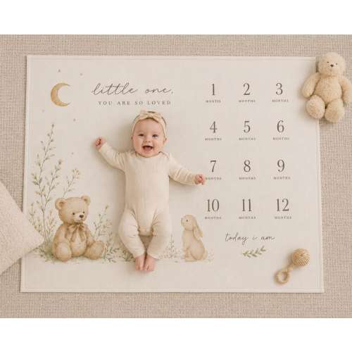 Neutral Baby Milestone Blanket | Monthly Baby Milestone Blanket | Baby Photo Blanket | Newborn Keepsake | Baby Shower Gift Woodland Nursery