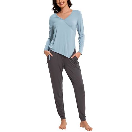 EASWEET Bamboo Viscose Cooling Pajamas Set for Women, Soft and Comfy Nursing Sleepwear, Long Sleeve 2 Piece Pjs