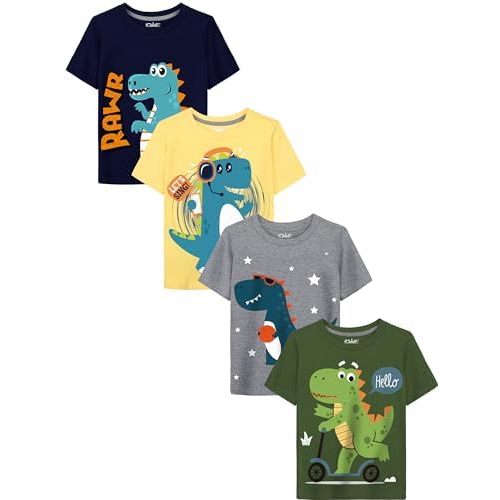 QWE Toddler Boys Short Sleeve Shirts 4-Pack Cotton Summer T-Shirts Cartoon Graphic Tops Tees 18 Months to 8Y