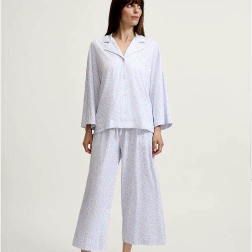 The Olivia Wide Leg Lightweight Pima Pajama Set in Fleur Blanche