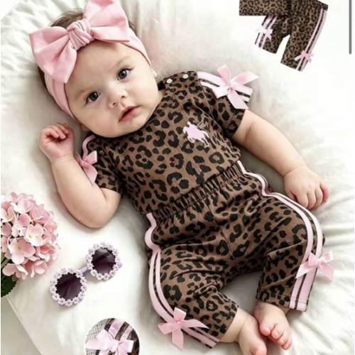 SHEIN Newborn Baby Girl Pink Black Fashion Set Short Sleeve Top With 3D Bow Cute Outfit For 0-9 M Babies | SHEIN USA