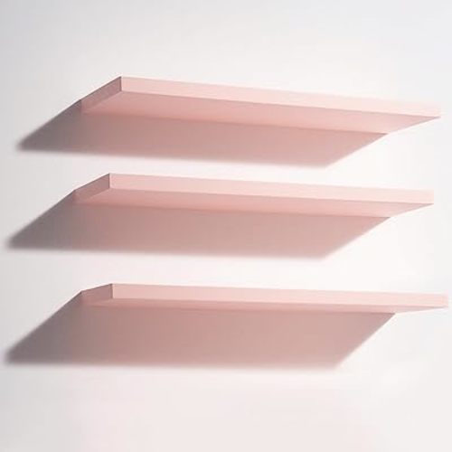 Youyole 3 Pack Pink Floating Shelves for Wall 16 Inch Solid Wood Wall Book Shelf for Bathroom Living Room Bedroom Hanging Display Decor, Princess Aesthetic Room Decor