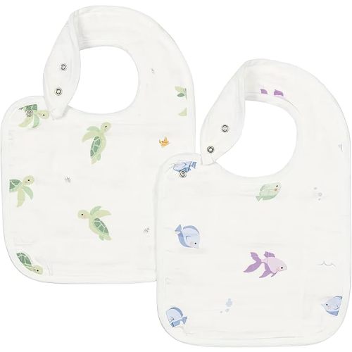 Bamboo Little Baby Bibs (Pack of 2) - Bibs with Adjustable Snaps- Absorbent Terry Backing